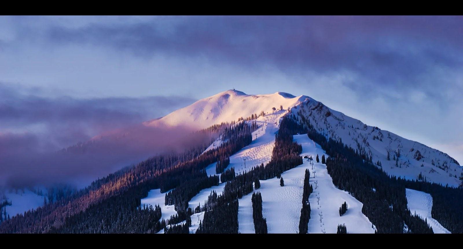 Aspen Mountain at dusk in winter