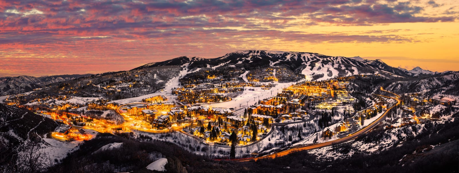 Snowmass Village and the mountain at dusk